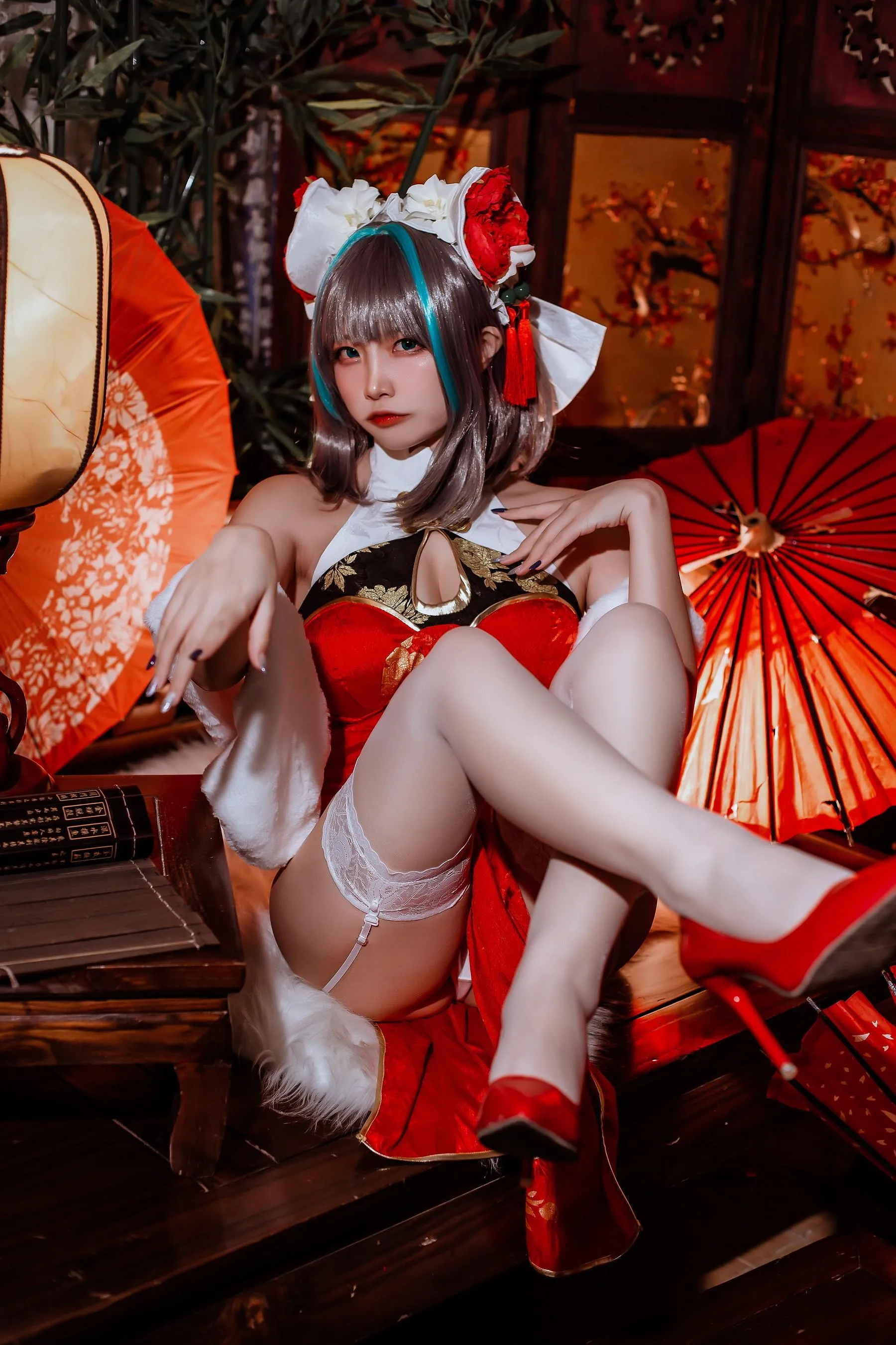 二佐Nisa – NO.151 碧蓝柴郡旗袍 [33P]插图5